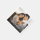 Chique kalligrafie witte overlay tekst foto bruilo servet (Hoek)