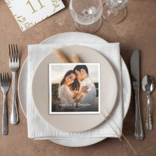 Chique kalligrafie witte overlay tekst foto bruilo servet