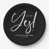 Chique kalligrafie ze zei ja verlovingsfeest papieren bordje (Voorkant)