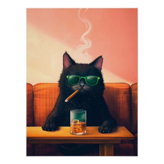 Chique kat drinkt whiskey perfect poster (Voorkant)