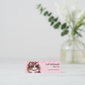Chique kat groomer sitter roze glitter druppelen mini visitekaartje (Staand voorkant)