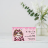 Chique kat groomer sitter roze glitter druppelen visitekaartje (Staand voorkant)