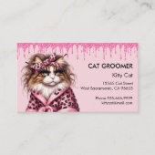 Chique kat groomer sitter roze glitter druppelen visitekaartje (Voorkant)