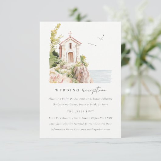 Chique Katholieke Waterverf Kerk Huwelijksreceptie Informatiekaartje (Staand voorkant)
