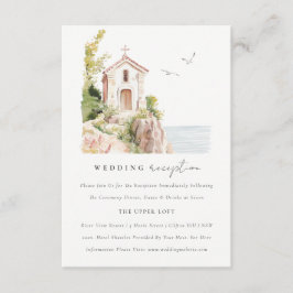 Chique Katholieke Waterverf Kerk Huwelijksreceptie Informatiekaartje