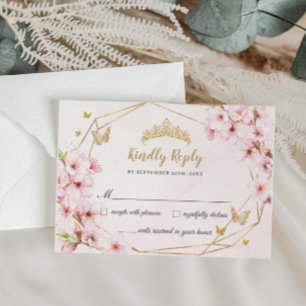 Chique Kersenbloesem Bloem Quinceañera Sweet 16 RSVP Kaartje