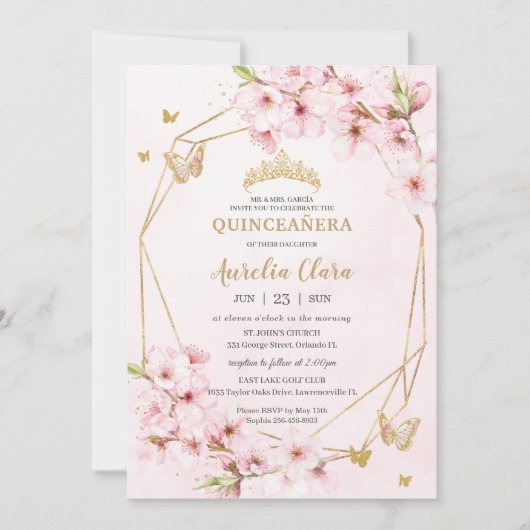 Chique kersenbloesems bloemenquinceañera zoet 16 kaart (Voorkant)