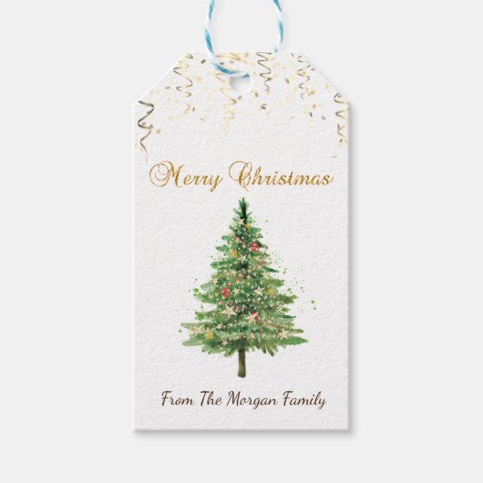 Chique kerst dennenboom, confetti cadeaulabel (Voorkant)