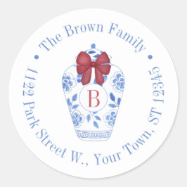 Chique Kerst Ginger Jar Monogram Retouradres Ronde Sticker