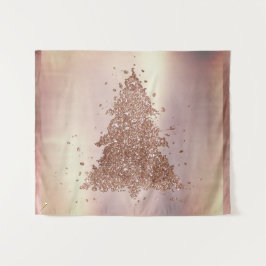 Chique kerst | Glam roze gouden blos boom Wandkleed