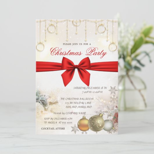 Chique kerstballen, Bow Corporate Christmas Kaart (Staand voorkant)