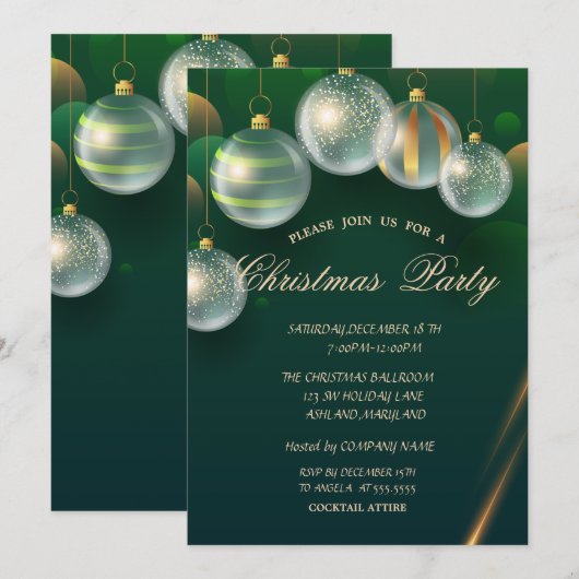 Chique Kerstballen Groene Kerstfeest Kaart (Voorkant / Achterkant)