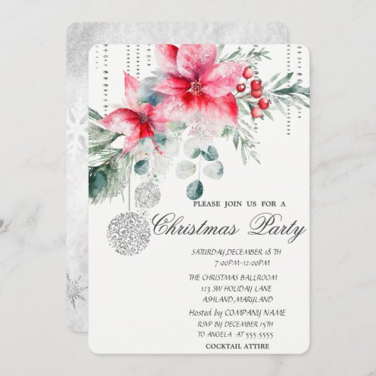 Chique Kerstballen, Poinsettia Kerstfeest Kaart (Voorkant / Achterkant)