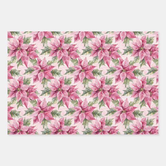 Chique kerstbomen Plaid Roze Bloemen Inpakpapier Vel (Voorkant 3)