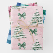 Chique kerstbomen Plaid Roze Bloemen Inpakpapier Vel (In situ)