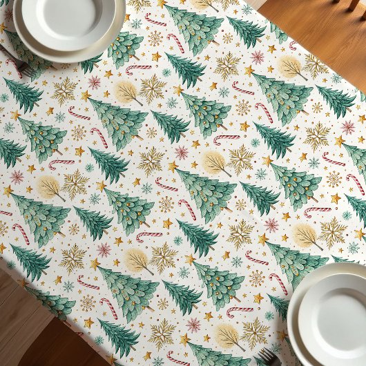 Chique kerstbomen rood groen minimalistisch decor tafelkleed