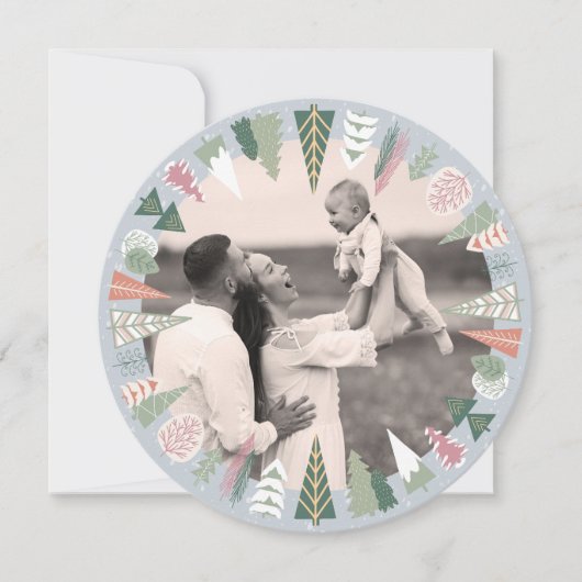  Chique Kerstboom Foto GRIJS groen Rond Feestdagenkaart (Voorkant)