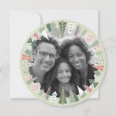  Chique Kerstboom Foto GROEN roze Rond Feestdagenkaart (Voorkant)