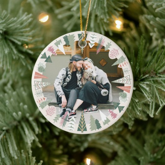  chique kerstboom foto IVOOR roze Rond Keramisch Ornament (Boom)