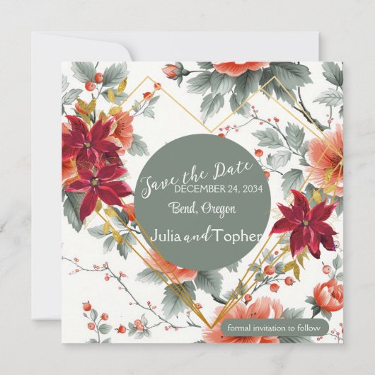 Chique Kerstbruiloft met Romantische Foto Save The Date (Achterkant)