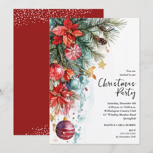 Chique Kerstfeest met Poinsettia Kaart (Voorkant / Achterkant)