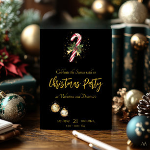 Chique kerstfeest met snoepkaneel op zwart kaart
