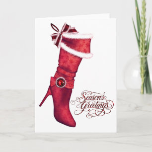 Chique Kerstkaarten met Rode Kous Feestdagen Kaart