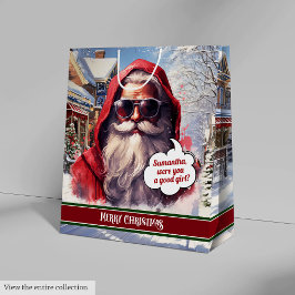 Chique kerstman cadeautaszak grappige feestdag med medium cadeauzakje
