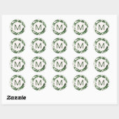 Chique Kerstmis Groene Holly Print Monogram Ronde Sticker (Vel)