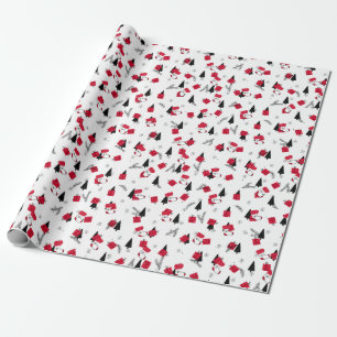 Chique Kerstpatroon van Rood, Zwart, Wit Cadeaupapier