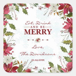 Chique Kerstster Eet, Drink en wees vrolijk Vierkante Sticker
