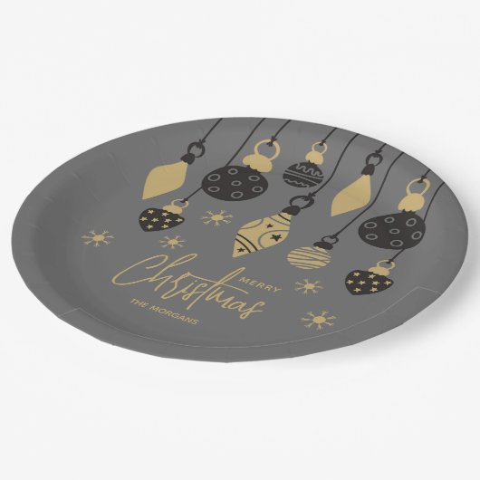 Chique kerstversiering op grijs papieren bordje (Gekanteld)