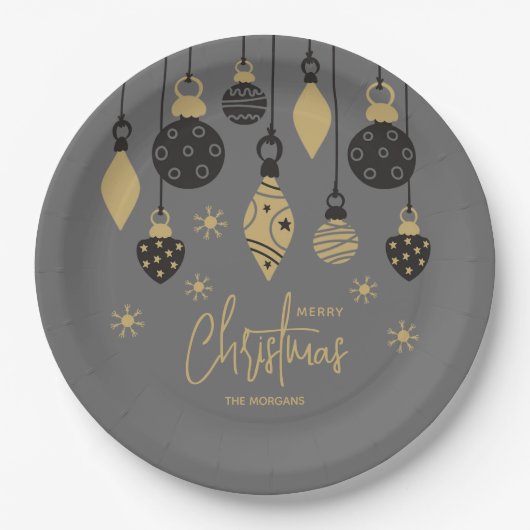 Chique kerstversiering op grijs papieren bordje (Voorkant)