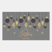 Chique kerstversiering op grijs rechthoekige sticker (Voorkant)