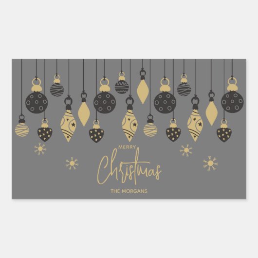 Chique kerstversiering op grijs rechthoekige sticker (Voorkant)