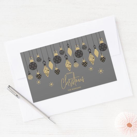 Chique kerstversiering op grijs rechthoekige sticker (Envelop)