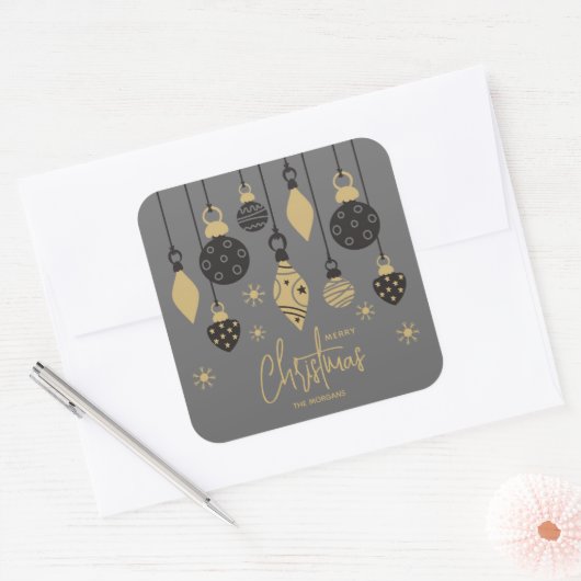 Chique kerstversiering op grijs vierkante sticker (Envelop)