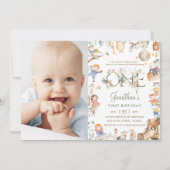 Chique kinderkamer rijm groen 1e verjaardag foto kaart (Voorkant)