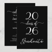 Chique klas van 2026 Zwart witte afstudeerfeest Kaart (Voorkant / Achterkant)