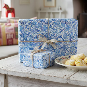 Chique Klasse Blauw Paisley Bloem Kunst Inpakpapie Cadeaupapier