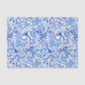 Chique Klasse Blauw Paisley Bloem Kunst Tissuepapi Tissuepapier (Voorkant)