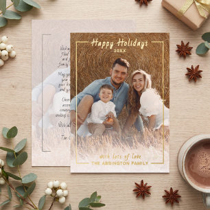Chique Klasse Goud Folie Zalig Kerst Familie Foto Feestdagenkaart
