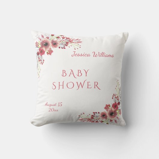 Chique Klasse Rood Bloemschilderwerk Babyshower Kussen (Voorkant)