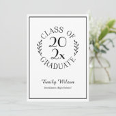 Chique klasse van zwart wit embleem afstudeerfeest kaart (Staand voorkant)