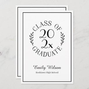 Chique klasse van zwart wit embleem afstudeerfeest kaart