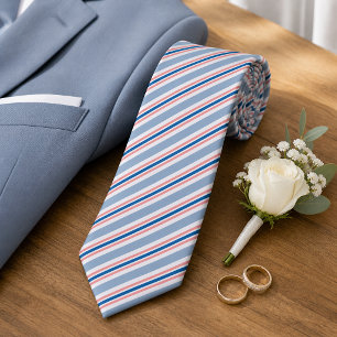 Chique Klassiek Blauw Grijs Blush Roze Strepen Pat Stropdas