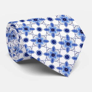 Chique Klassiek Nederlands Delfts Blauw Bloemmotie Stropdas