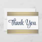 Chique klassieke marine blauw goud strepen elegant bedankkaart (Voorkant)