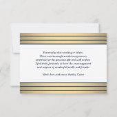 Chique klassieke marine blauw goud strepen elegant bedankkaart (Achterkant)