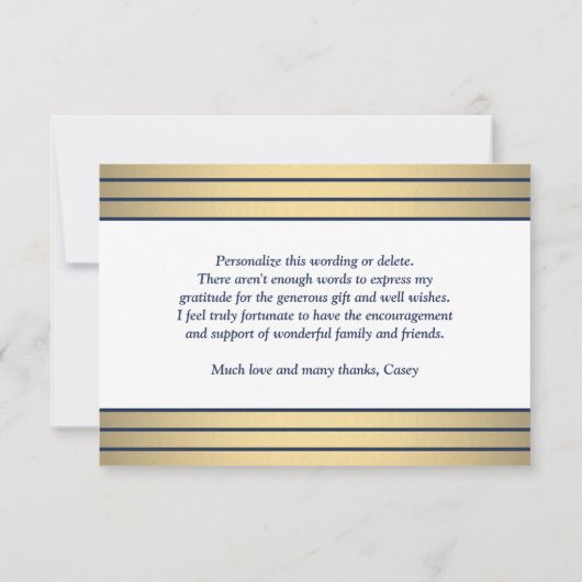Chique klassieke marine blauw goud strepen elegant bedankkaart (Achterkant)